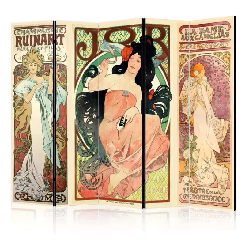 Une femme aux motifs Art Nouveau bohème dans la peinture tchèque, avec des détails ornementaux et des couleurs douces